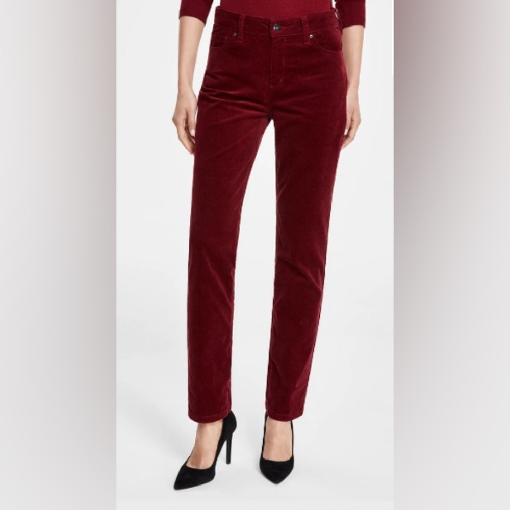 Jones New York Women's 14 Lexington Straight Leg Corduroy Pants Burgundy NWT